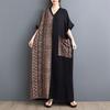 Real Summer New Literary Large Size Loose Printing V-neck Short-sleeved Dress Women's Long Dress