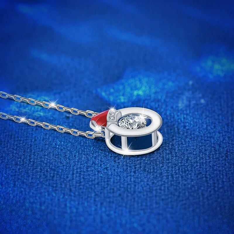 Рождественская шапка с подвеской из муассанита 0,5 карата, ожерелье с бьющимся сердцем Moissanita S925, серебряные ювелирные изделия, прошедшие тест на бриллианты GRA