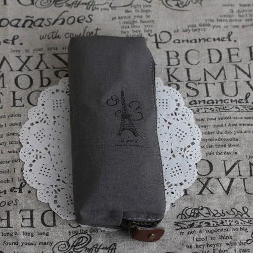 Kawaii Pencil Pouch Cute Vintage Paris Pencil Case Холщовая сумка для монет Сумка на молнии Кошелек Косметичка Канцелярские принадлежности