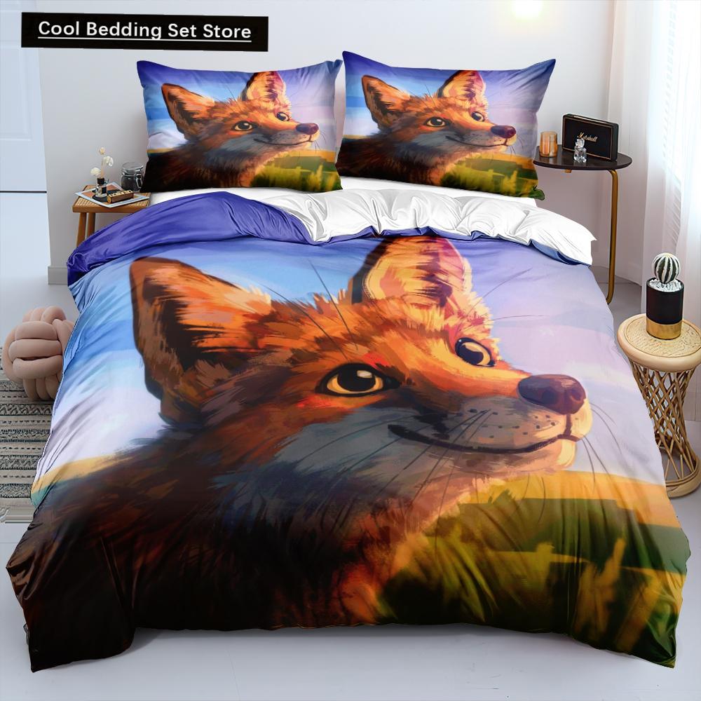 Постельное белье Животное Лиса Размер Кинг Квин 3D Милый Оранжевый Фенек Пододеяльник для Детей Подростков Взрослых Декор Спальни Покрывало
