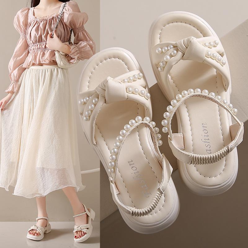 Fashion 2024 Summer New Fairy Style Thick Sole Sandals for Women Fashion Pearl Shoes Sandals Fashion Peep Toe Casual Dress Sandalies