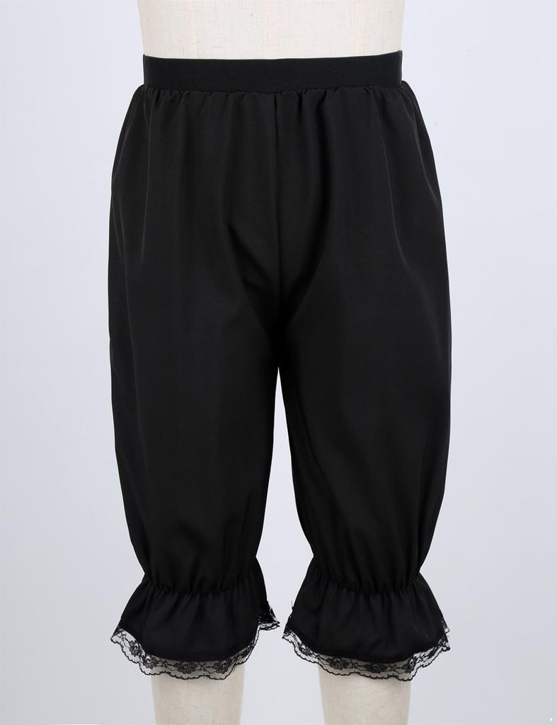 Kids Girls Solid Color Bloomers Loose Lace Trim Trousers Elastic Waistband Pants Victorian Fancy Dress-up