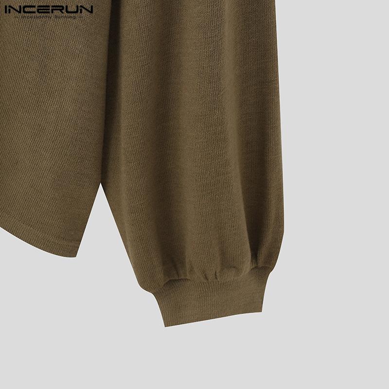INCERUN Мужские свитера с V-образным вырезом и длинным рукавом с капюшоном, повседневные свободные джемперы на весну и осень