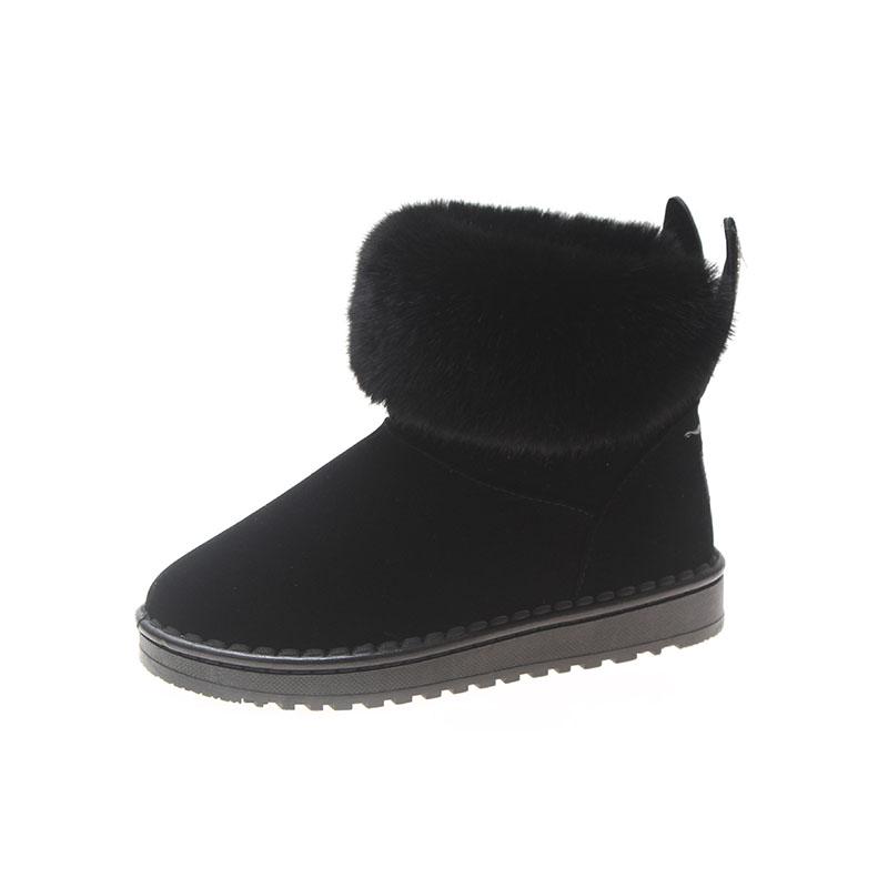 Fashion Short-Tube Snow Boots Women's Shoes Booties Rabbit Ears Rhinestone Non-Slip Wear-Resistant Plus Velvet Thickening Winter Warm