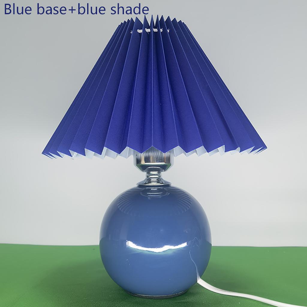 Vintage Pleated Table Lamp with LED E27 Tricolored Bulb Ceramic Base AU US EU UK Plug Cute Decorative Night Light for Bedroom