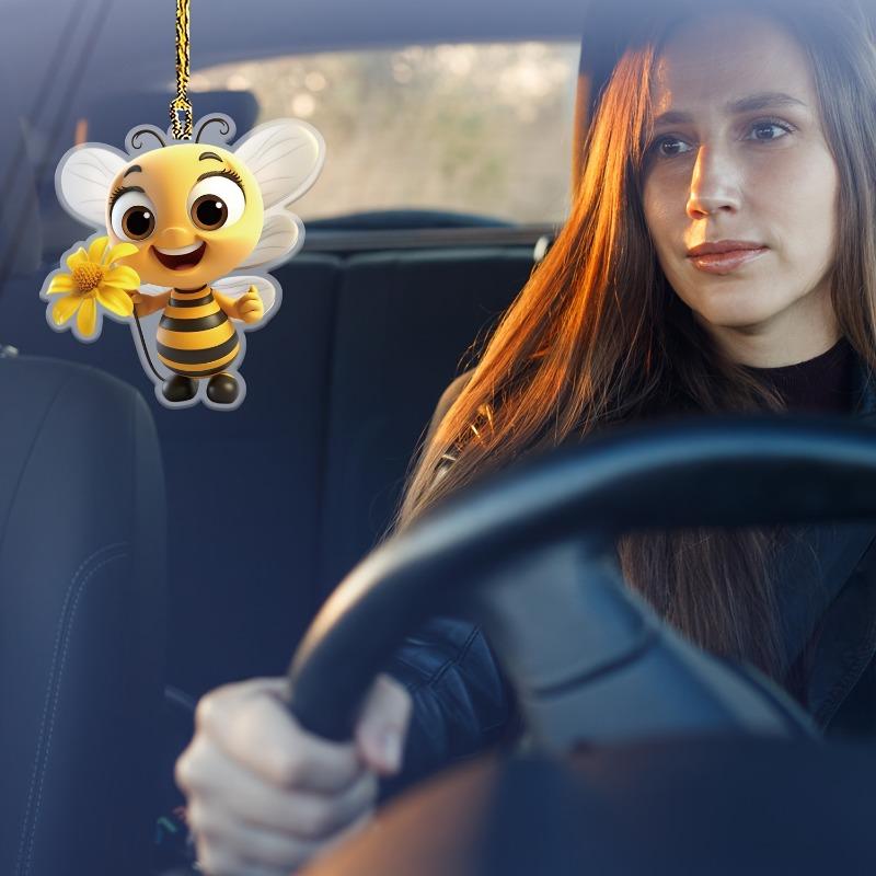 Комплект из 1 предмета: подвеска из плоского акрила Cute Bee 2D, декоративная подвеска на зеркало заднего вида автомобиля, аксессуары для сумки и брелока