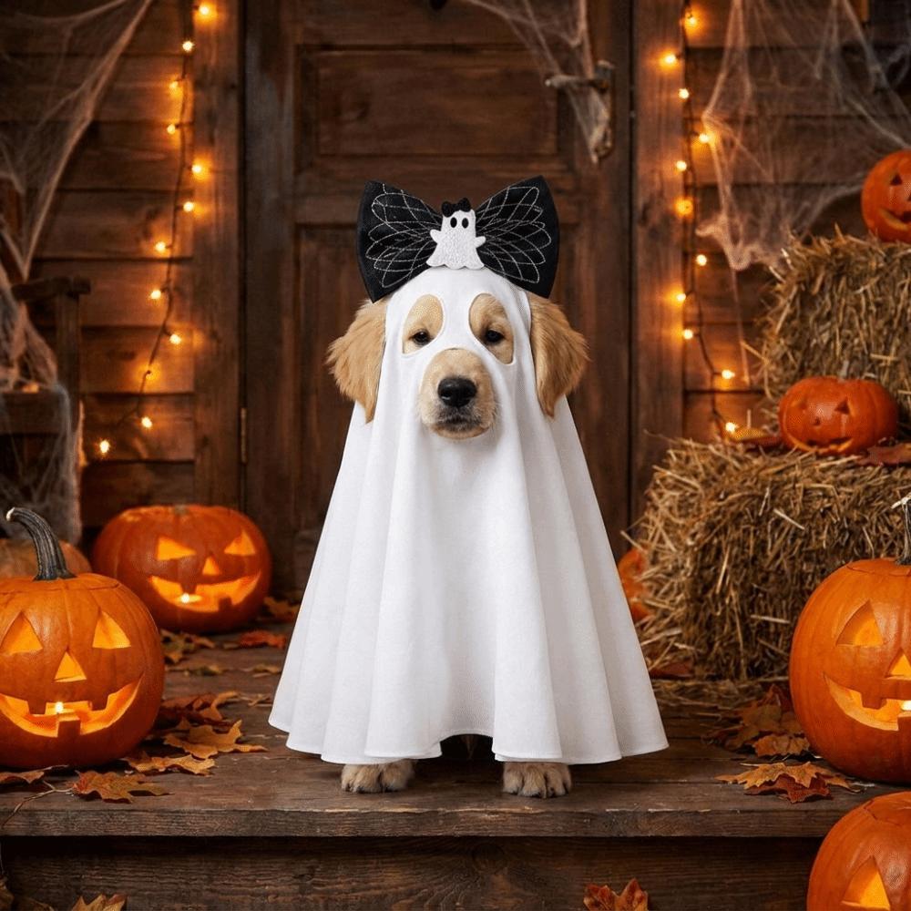 Spooky Dog Ghost Cape Breathable Pet Cosplay Clothes Pet Transformation Costume Photo Props