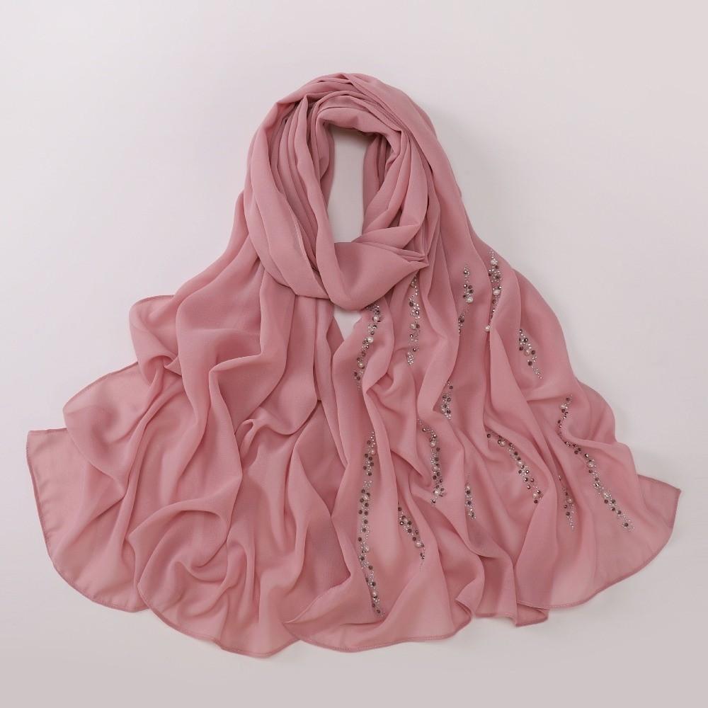 Breathable Imitation Pearl Chiffon Hijab Shimmer Beads Soft Head Wrap Malaysia Shawl Scarf Women