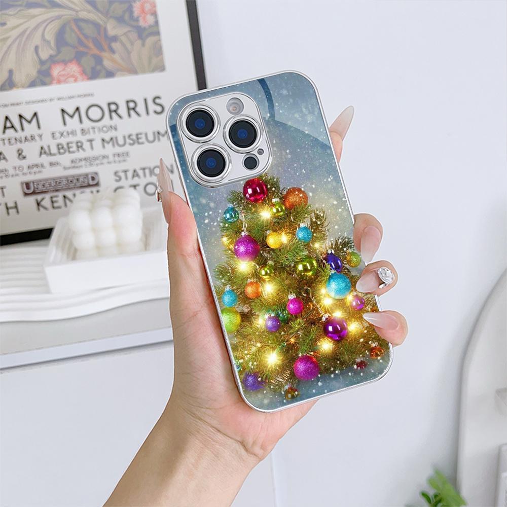Чехлы для телефонов Ae114 Merry Christmas Christmas tree art из гальванизированного стекла для Samsung S25 Ultra iPhone 16 Xiaomi Redmi, полная защита объектива, задняя крышка