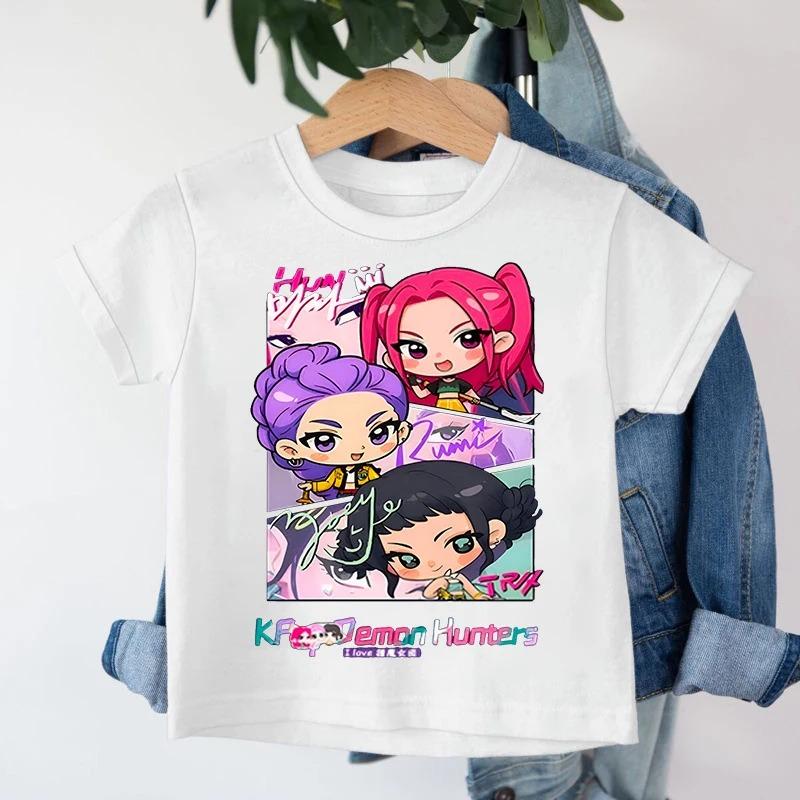 New 2026 KPop Demon Hunters Saja Boys Cartoon Boys Tshirt Round Neck Print Fashion Casual Top Childrens Tshirt Kids Clothing