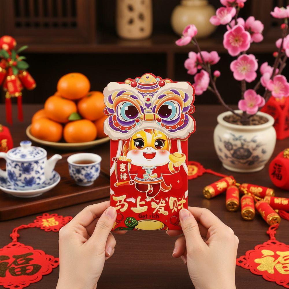 6pcs Thickened Lucky Money Bag Mixed Pattern Red Packet Cartoon Red Envelope  Wedding