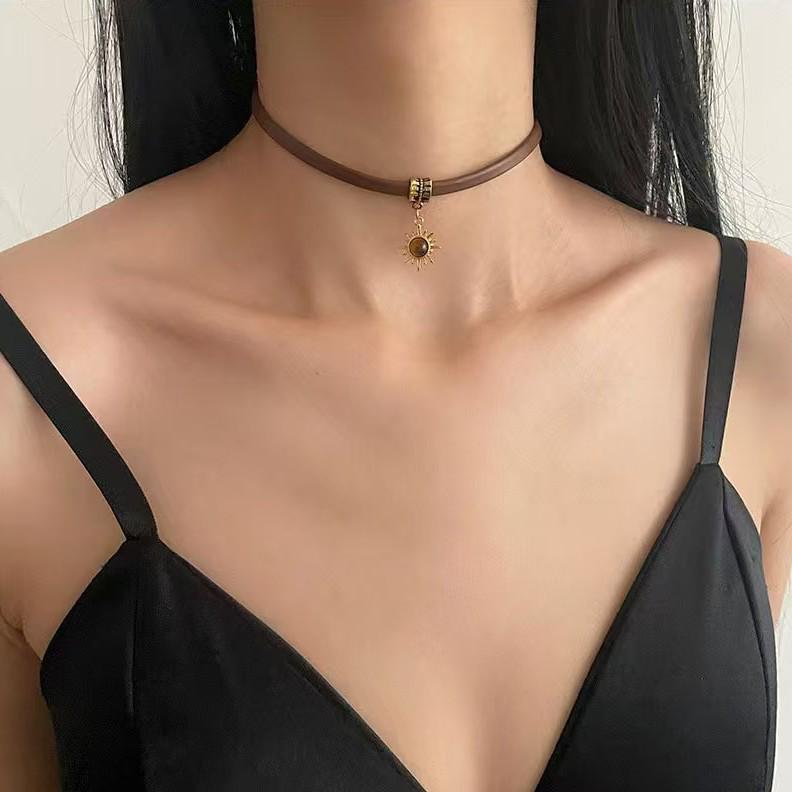 Кожаное ожерелье Maillard Sunflower Brown Tiger Eye - Женская роскошная цепочка на ключицу