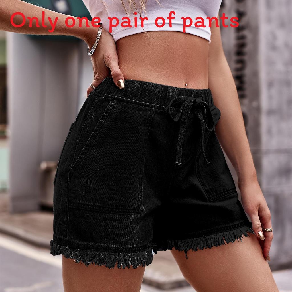 Denim Shorts For Women With Elastic Waistband And Pockets Summer Streetwear Style