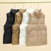 Winter Women Vest Coat Thickened Padded Zipper Closure Turn-down Collar Sleeveless with Adjustable Waist Belt Windproof Heat Retention Down Coat