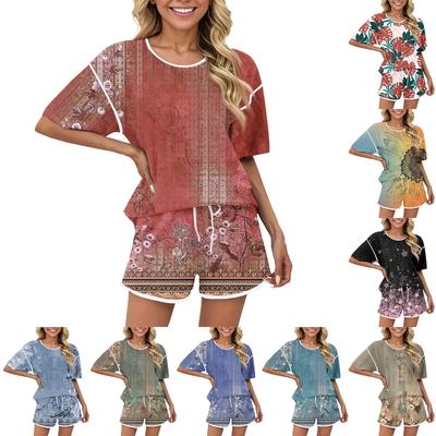 Женский повседневный комплект из 2 предметов: топ с коротким рукавом и шорты, подходящая пижама