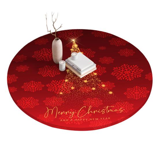 Fitted Christmas Round Tablecloth Holiday Snowflakes Table Cover with Elastic Edge Water-Resistant Christmas Tree Table Cover for Round Tables Dinner