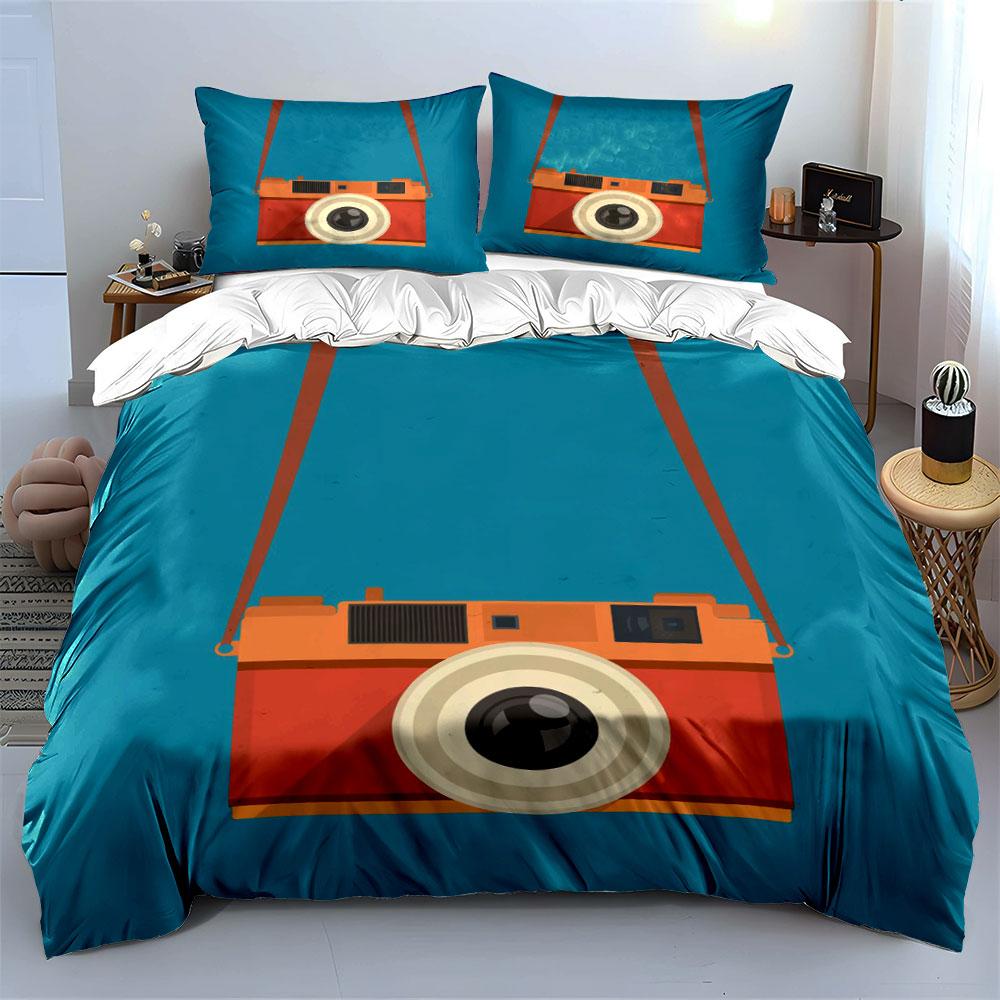 Orange camera design pattern. Bedding sets Duvet cover sets Duvet covers Pillowcases(1*Duvet Cover 2*Pillowcases without duvet insert)