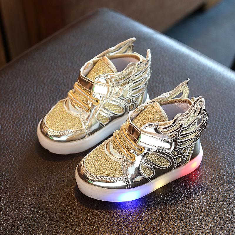 Children's New Spring Autumn LED Luminous Flashing Shoes Wing Children's Shoes Treasure Shoes Boys Girls' Casual Sports Shoes