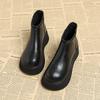 Осень Зима Женские Ботильоны на Массивном Каблуке Комфортные Короткие Плюшевые Туфли Уличный Стиль Кожаные Стройнящие Современные Короткие Ботфорты Женские