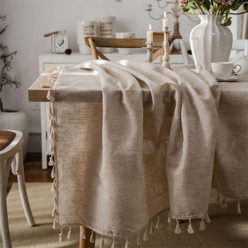 Table Cover Wedding Easter Dining Table Cotton Linen Decoration Tassel Rectangular Tablecloth Table Cloth