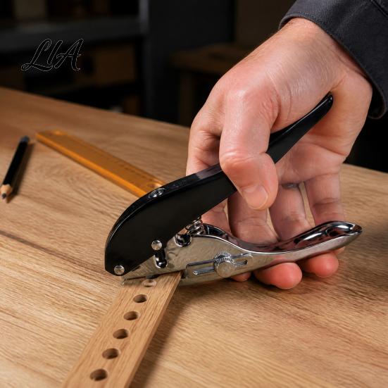 Woodworking Hole Puncher Single Puncher, Adjustable 3 in 1 Edge Tool, Professional Wood Drill Guide Precision Drilling Handheld Punching