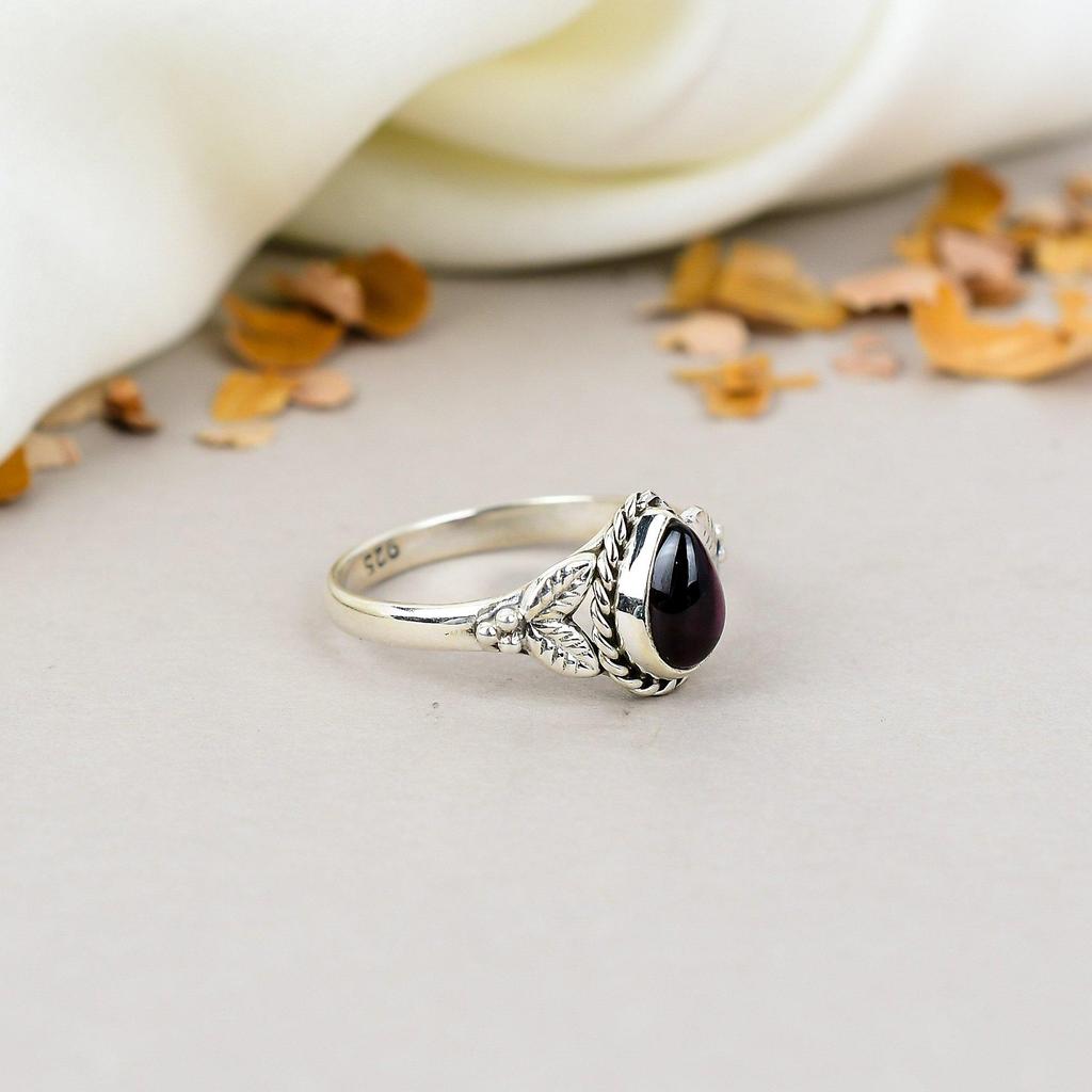 Кольцо ручной работы из стерлингового серебра 925 пробы с гранатом в форме груши и драгоценным камнем для женщин