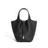 Silver-buckle Leather Women's Bag, Vegetable Basket Bag, Fashionable Handbag, Lychee Pattern Bucket Bag, Ladies' Bag
