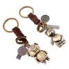 Vintage Faux Leather Circle Ring Cartoon Pig Bear Pendant Charm Car Key Chain
