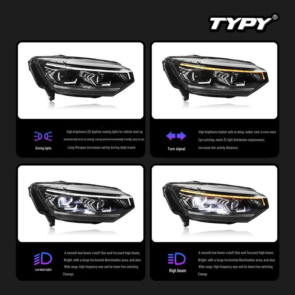 Compatible 19-22 Volkswagen Tayron Headlight Assembly - LED Projector with Daytime Running Lights & Flowing Turn Signals