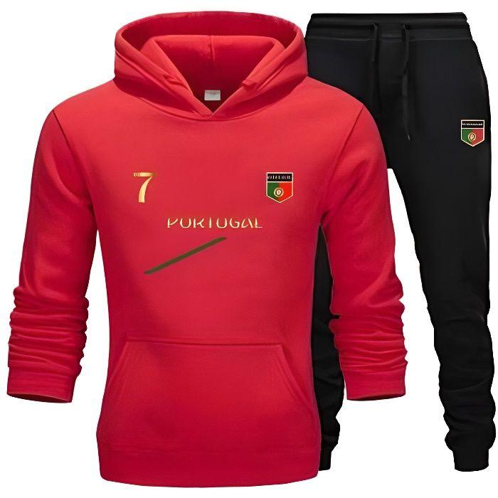 Jogging - Portugal - Rouge - Sweat à capuche - Taille élastiquée - Poches latérales