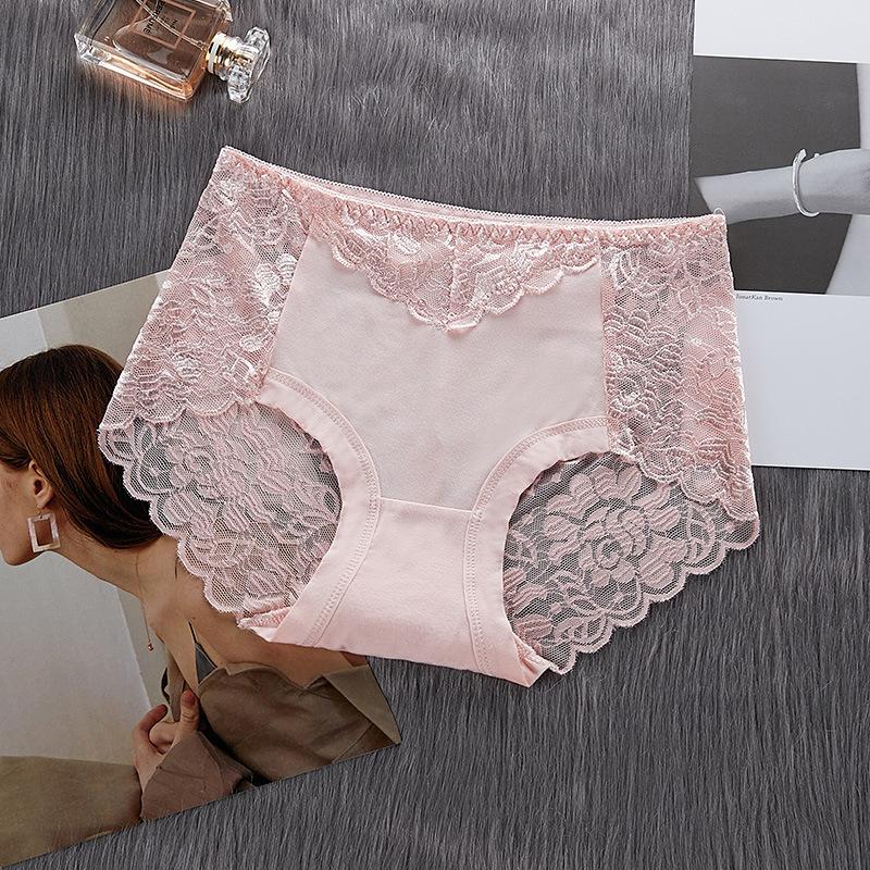 Women Sexy Knickers Underwear Lace See Through Hollow Print Middle Waist Thin Lingerie Plus Size Hip Raise Briefs Breathable Briefs Lingerie EMA