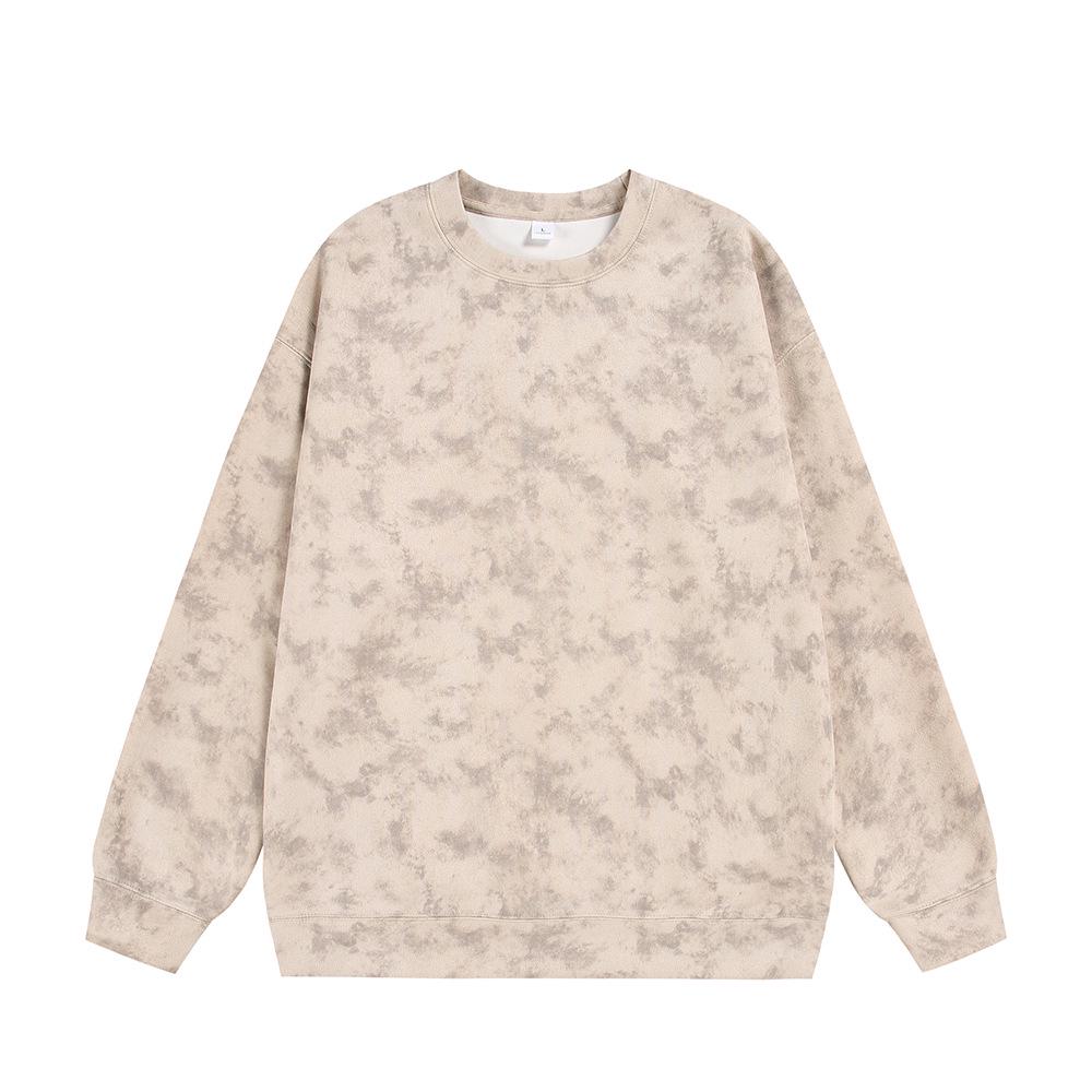 Мужская осенняя повседневная толстовка-куртка с капюшоном, тяжелый вес 360 г, tie-dye, замша, флис, круглый вырез