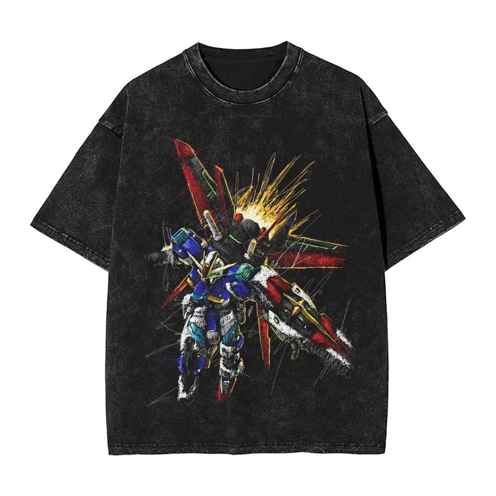 Gundam Wing Tallgeese Ozms Printed Tshirt Mens and Womens Washed Tshirt High Quality Vintage Cotton Tshirt Harajuku Tops