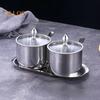 1/2/3Pcs Seasoning Jar Stainless Steel Sugar Container with Glass Lid And Spoon Kitchen Countertop Coffee Bar Sugar Bowl for Salt Spices Honey