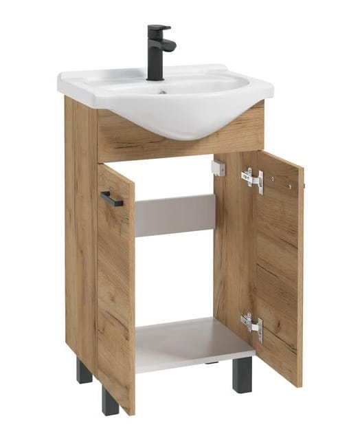 Bathroom cabinet with washbasin on legs, craft oak, 50 cm, Mea