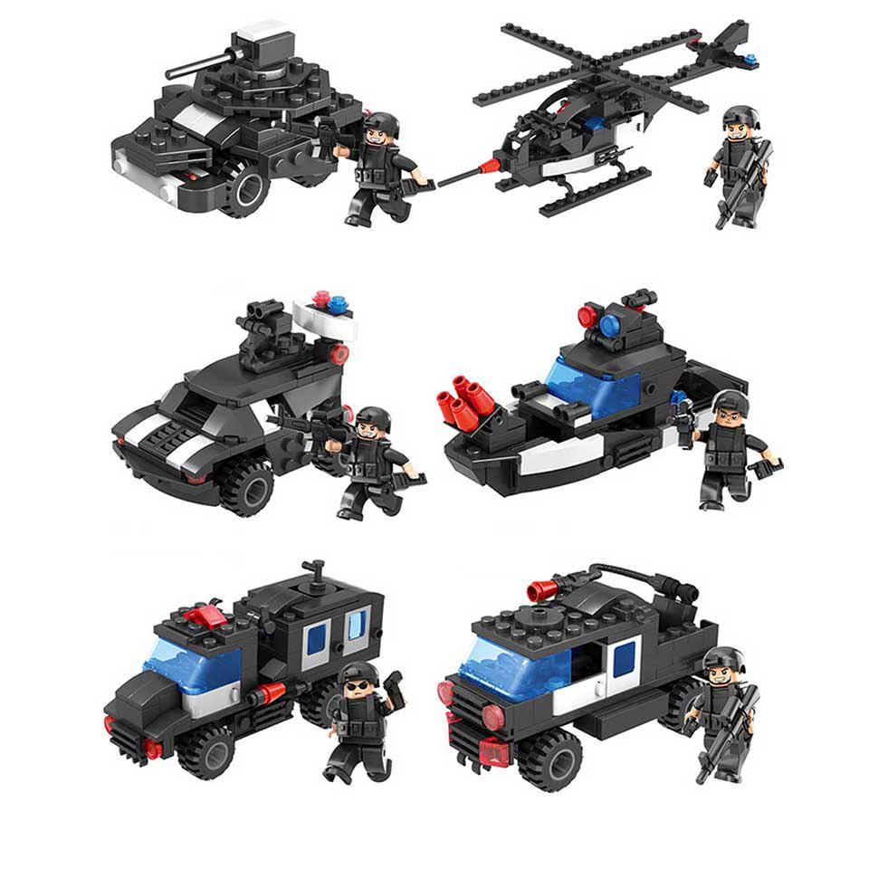 6IN1 SWAT City Truck Строительные блоки Наборы вертолетов Кирпичи Развивающие игрушки для детей