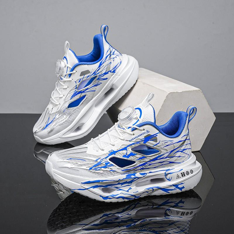 Youth style shoes Boys Running Shoes Kids Lightweight Breathable Mesh Sneakers With Rotating Buckle Non-Slip Sole All Season Sport Footwear