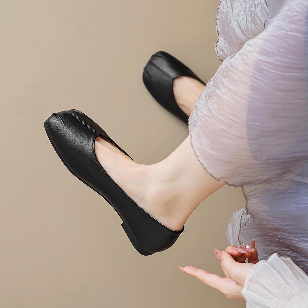 Weiwei girl 2512-8 квадратная обувь одиночные туфли женские плоские с неглубокой подошвой одна педаль черные рабочие туфли мягкая подошва бабушкины туфли
