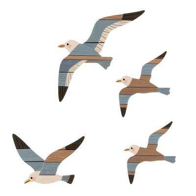 4 шт./набор Настенный подвес «Чайка» Яркий цвет перьев Резьба по дереву Художественное произведение Ручная роспись Декор «Чайка»