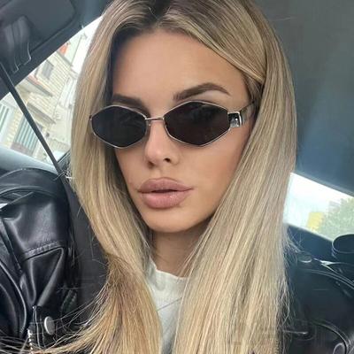 Модные многоугольные женские солнцезащитные очки, винтажные брендовые женские солнцезащитные очки с ромбами, уникальные очки в металлической оправе в стиле панк