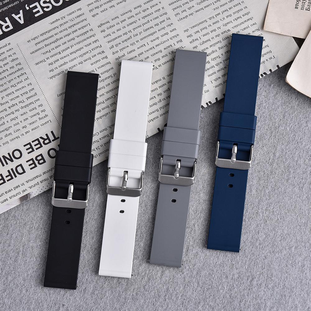 New Design Flat Smooth FKM Rubber Watch Strap 16mm 18mm 20mm 22mm 24mm Soft Quick Release FKM Rubber Watch Bands