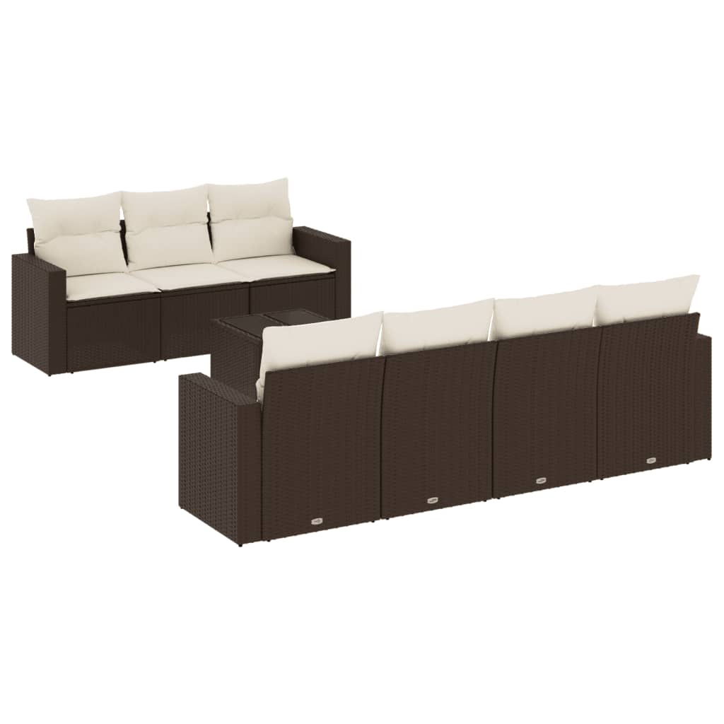 8 Piece Garden Sofa Set with Cushions Brown Poly Rattan
