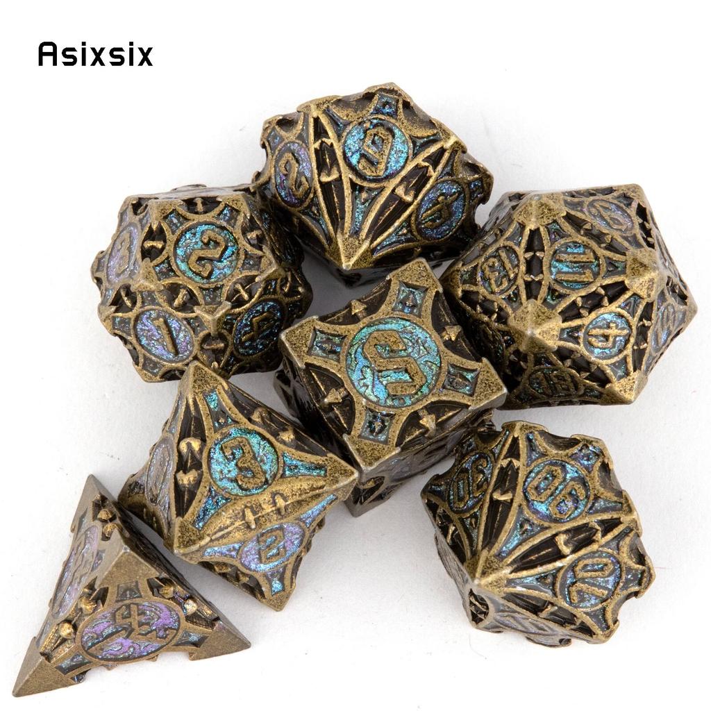 7 шт. медно-синие металлические кубики, набор твердых металлических многогранных кубиков, подходящий для ролевой ролевой игры, настольной игры, карточной игры