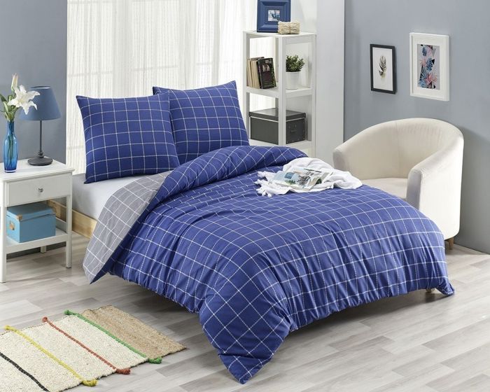 Parure de lit - TRENDY - 220x240 - 80% Coton - 20% Polyester - Imprimé Bleu