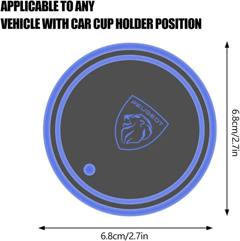 For Peugeot 207 208 301 308 408 508 2008 3008 4008 GT RCZ New 7 Color LED Car Cup Holder Light Luminous Coaster Water Cup Pad