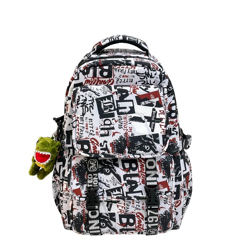 Junior high school college student schoolbag female graffiti backpack large capacity trendy cool boys fashion high value travel backpack