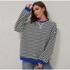 Spring Autumn Contrast Color Simple Striped Women Blouse Long Sleeve Oversize Female Tops