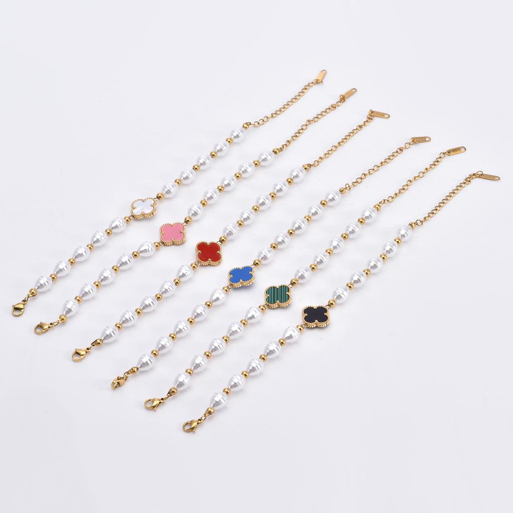 15MM Titanium Steel Fashion Four-leaf Clover Bracelet Ladies Pearl Bracelet Women's Bangles