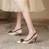 Elegant Bow Thin Heel Pointed Toe Shallow Mouth Single Shoe Color Blocked Simple Casual Fashionable Women's Shoes