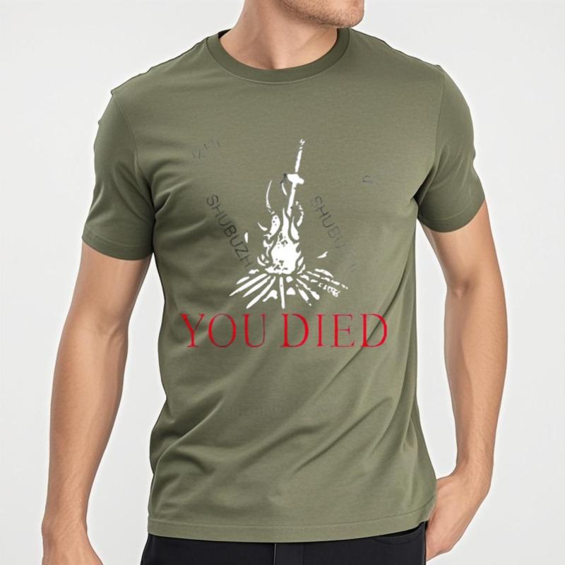 Tshirt Men Oneck YOU DIED DARK SOULS TSHIRT Firelink Shrine Dark Gamer Nerd Souls Game Male Cotton teeshirt Basic Tee